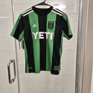 Adidas Green and Black Striped Jersey